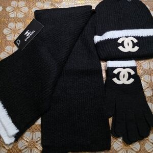 On Sale! CHANEL Black and White Knit Hat Winter Almost Over
